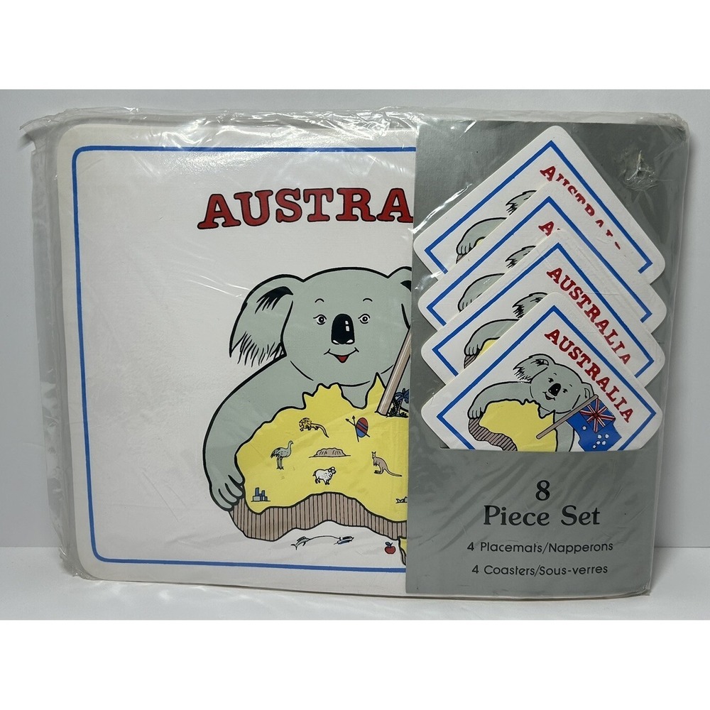 Rare‎ Vintage Australia Themed Placemats Coaster Set Koala 4 Settings NOS HTF